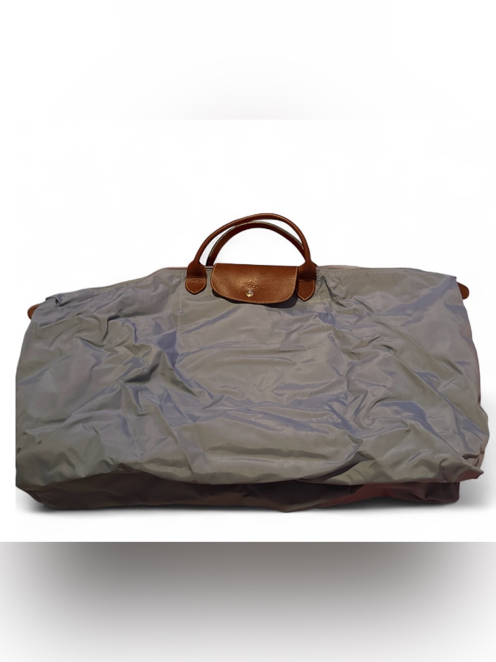 Longchamp Gray Duffel Bag with Brown Leather Trim